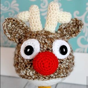 Crochet Rudolph the Red Nose Reindeer Hat